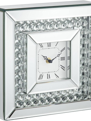 Studio 55d Eden 10" Square Glossy Silver And Crystal Table Clock