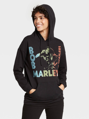 Women's Bob Marley Hooded Graphic Sweatshirt - Black