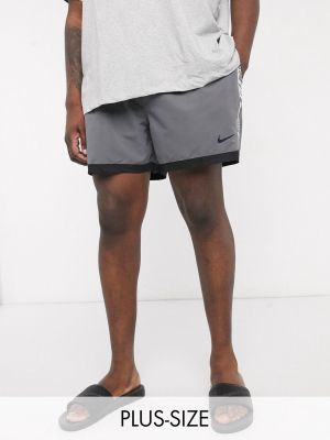 Nike Swimming Plus 5inch Taped Volley Shorts With Hidden Aop In Grey