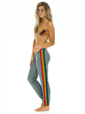 Women's 5 Stripe Sweatpants - Heather Grey // Rainbow Stripes