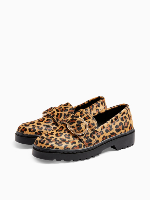Axel Leopard Print Chunky Leather Buckle Loafers