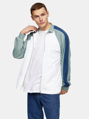 White Panel Pique Zip Long Sleeve Track Top