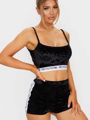 Prettylittlething Black Velvet Tape Lounge Set