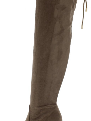 B2811h Khaki Suede Rear Tie Over The Knee Boot
