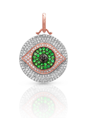 14kt Rose Gold Diamond Tsavorite Evil Eye Charm Pendant