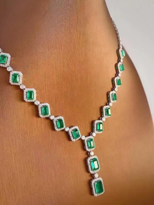 Emerald Diamond Lariat Tennis Chain