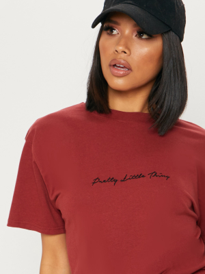 Prettylittlething Burgundy Oversized T Shirt