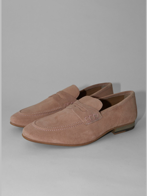 Pink Real Suede Corden Saddle Loafers