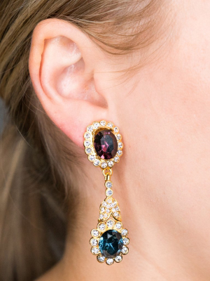 Gold, Crystal & Sapphire Drop Clip Earrings