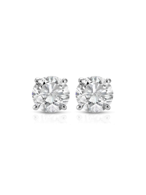 Pompeii3 1 Ct Tdw Round Cut 14k White Gold Diamond Studs Earrings Igi Certified