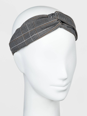 Plaid Twisted Headband - A New Day™ Gray