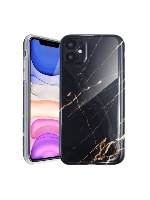 Black Glossy Marble Case For Iphone, Soft Flexible Slim Tpu Gel Rubber Smooth Cover, Shockproof And Anti-scratch By Insten