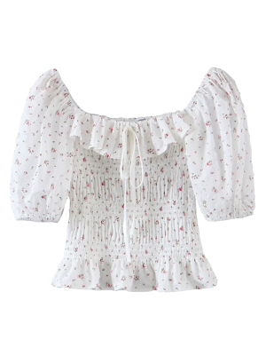 'layla' Floral Printed Polka Dot Chiffon Top