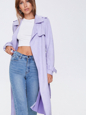 Faux Suede Storm Flap Duster Jacket