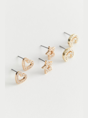 Rhinestone Icon Post Earring Set