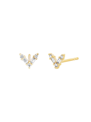 Baguette Diamond Chevron Studs - Yellow Gold