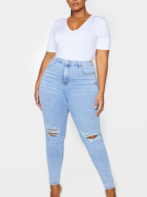 Prettylittlething Plus Vintage Wash Knee Rip 5...