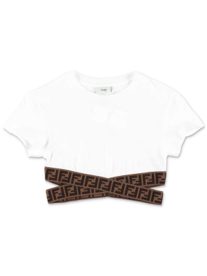 Fendi Kids Ff Logo Tape Cropped T-shirt