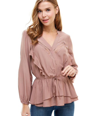 Lace Inset Surplice Blouse