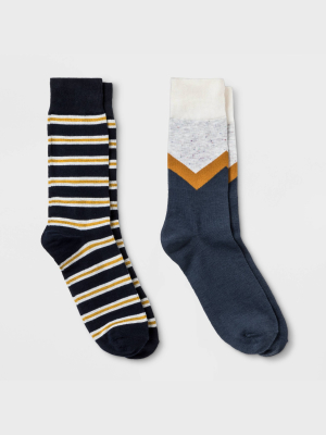 Men's Striped Novelty Socks 2pk - Goodfellow & Co™ Cream Marl/yellow/navy 7-12