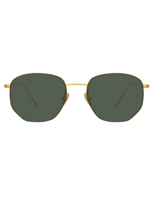 Rohe Angular Sunglasses In Yellow Gold And Green