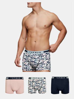 Pink, Black And Camouflage Print Trunks 3 Pack*