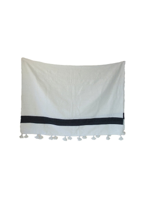 Moroccan Pom Pom Blanket, Black On White