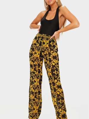 Black Chain Print Beach Flares