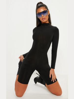 Black Slinky Seam Front High Neck Unitard