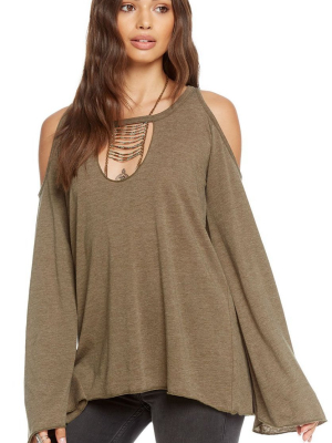 Chaser Vintage Jersey Cold Shoulder Vented Neck Top