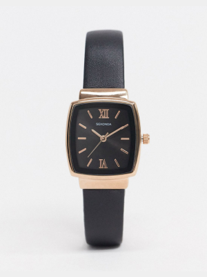 Sekonda Hexagonal Leather Watch In Black