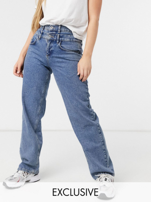 Collusion X014 Dad Jeans With Double Waistband In Cowboy Blue