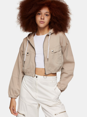 Sand Hooded Cropped Shacket