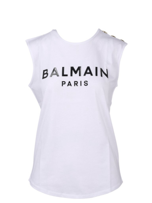 Balmain Logo Printed Button Detail Tank Top