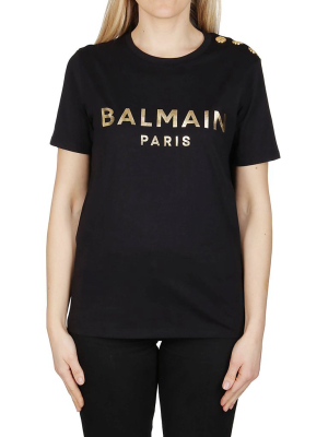 Balmain Button Detail Logo Printed T-shirt