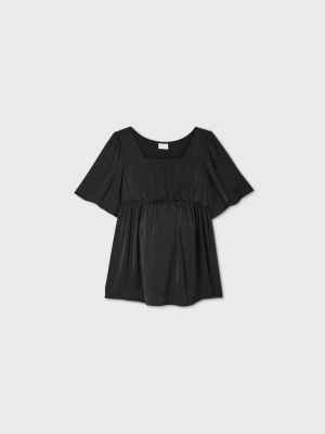 Maternity Short Sleeve Satin Front Blouse - Isabel Maternity By Ingrid & Isabel™