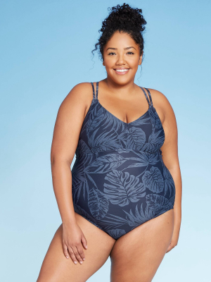 Women's Plus Size Strappy Back One Piece Swimsuit - Kona Sol™ Blue