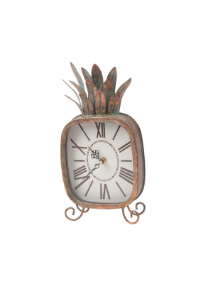 Copper Patina Rustic Pineapple Metal Battery Operated Table Clock - Foreside Home & Garden