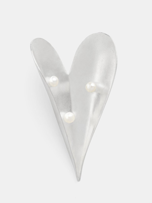 Folded Hearts Dots Pearls Brooch
