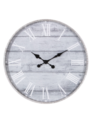 28" Galvanized Plank Roman Numerical Round Wall Clock Metal/washed Wood - Patton Wall Decor