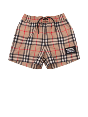 Burberry Kids Logo Patch Vintage Check Swim Shorts