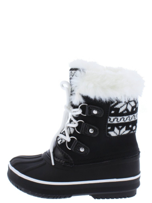 Value84k Black Faux Fur Lace Up Kids Snow Boot