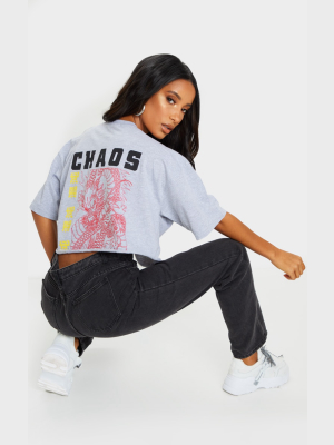 Grey Chaos Dragon Printed Cropped T Shirt