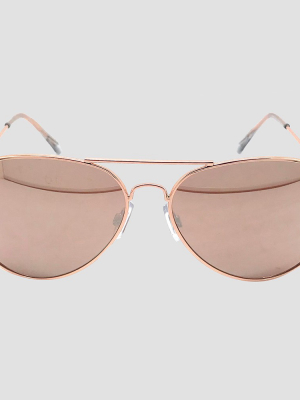 Women's Aviator Sunglasses With Rose Gold Lenses - Wild Fable™ Gold