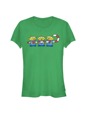 Junior's Toy Story Christmas Candy Cane Alien T-shirt