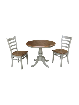 36" 2pc Hermoine Round Extension Dining Table With Emily Chairs - Hickory - International Concepts