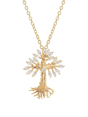 Armenian Tree Of Life 25mm Cross Pendant Necklace With Diamonds