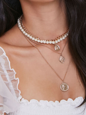 Faux Pearl & Pendant Layered Necklace