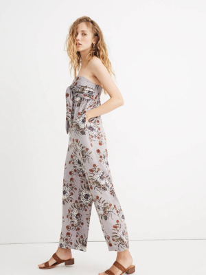 Strapless Tie-front Jumpsuit In Painted Blooms