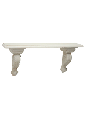 31.5" X 13.5" Large Floating Wall Shelf With Decorative Scrollwork Beige/white - Olivia & May